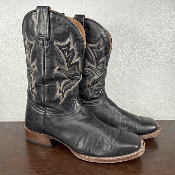 Stetson Black Blue Stitching Leather Square Toe Cowboy Boots Men’s Size 12 D main image 11